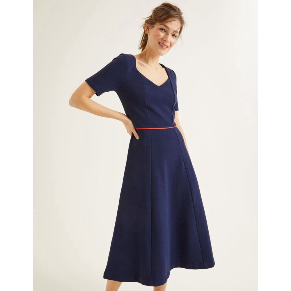 Boden Classic Navy Midi Dress with Red Accent